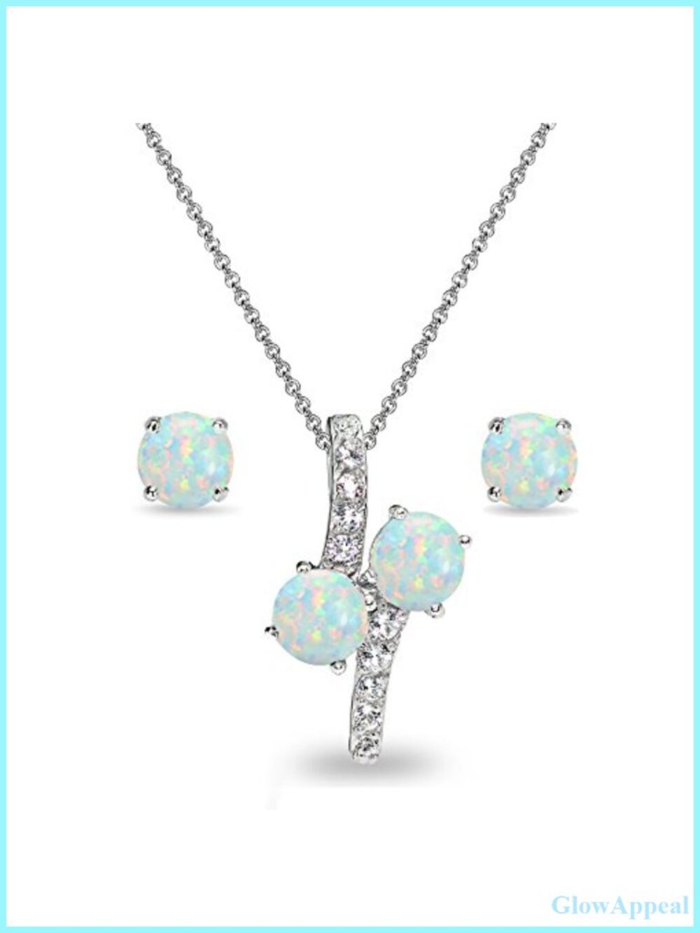 Sterling Silver White Opal Stud Earrings Necklace Set 925